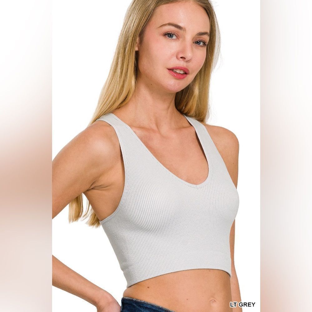 Zenana Outfitters Light Gray Ribbed Crop Top